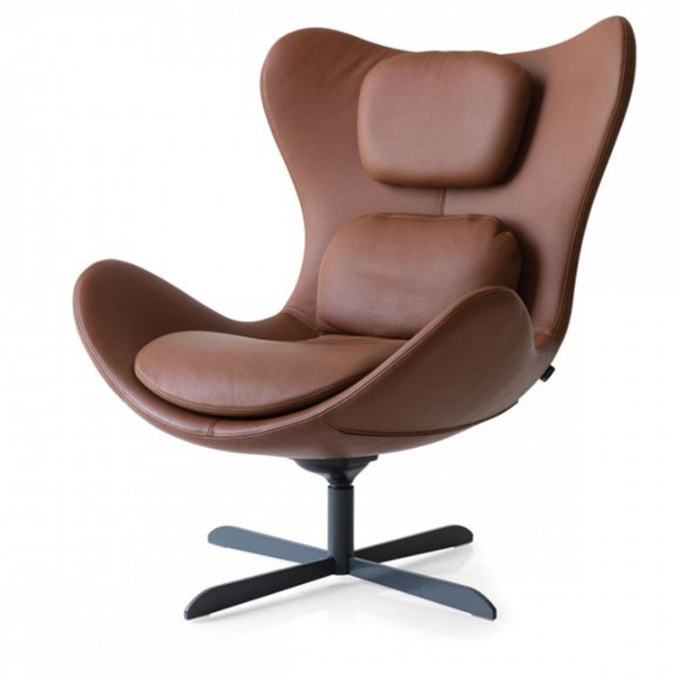 Calligaris Lazy Modern Armchair - Rocking 360' Swivel Brown Leather
