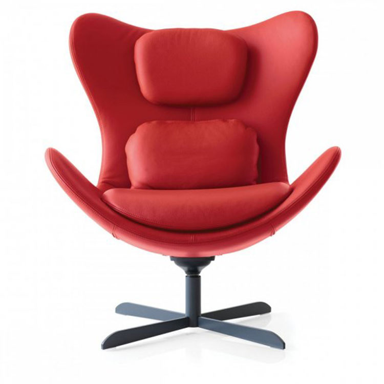 Calligaris Lazy Modern Armchair - Rocking 360' Swivel Red Leather
