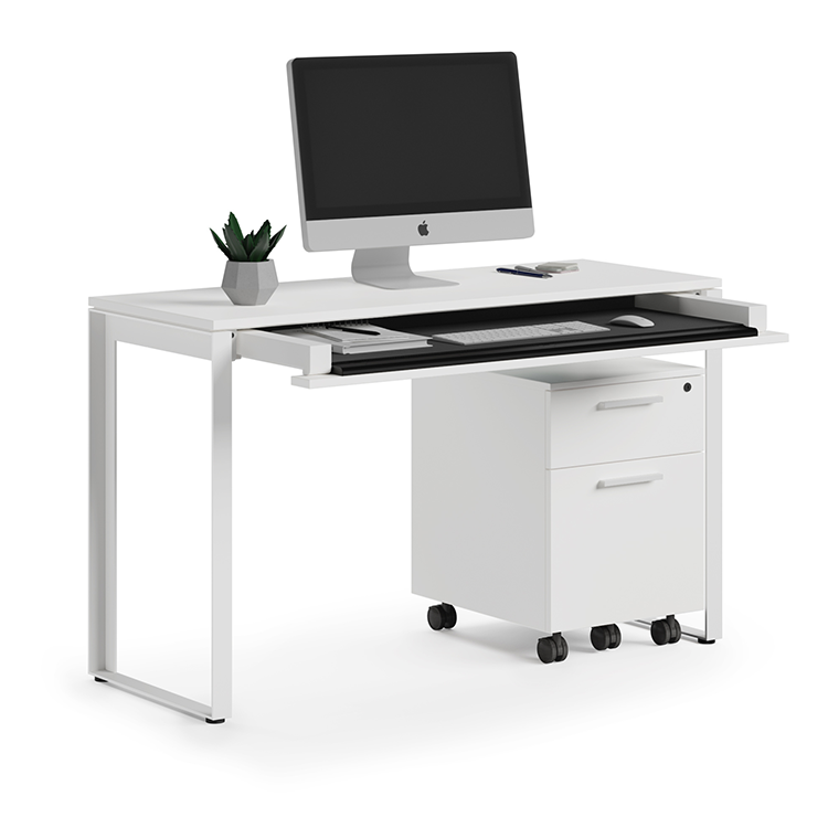 BDi Linea 6222 Console Desk in White with Rolling File Cabinet