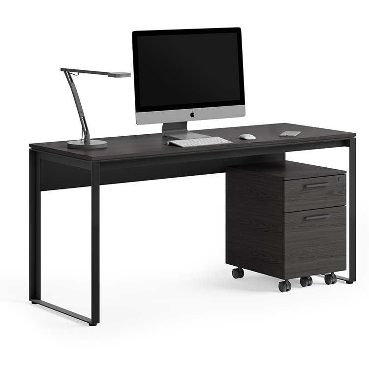 BDi Linea 6223 Work Desk in Charcoal Shown with Rolling File Cabinet